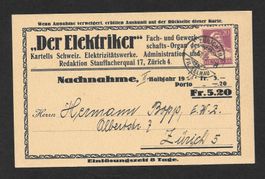 Zürich illustrierte Postkarte Der Elektriker 4.8.1921