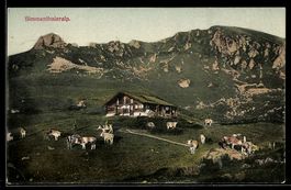 AK Simmenthal, Simmenthaleralp, Alphütte und weidende Kühe