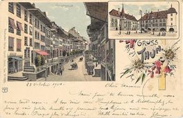 Thun Lithografie 2 Bilder mit Hauptgasse
