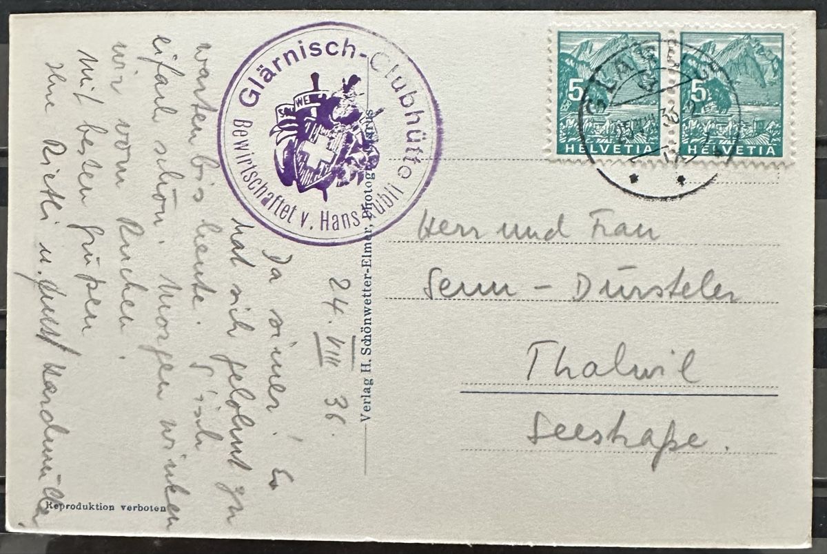 Cartoline postali: PK Glärnischhütte – Usato da Duebendorf venduto da Fczfanrobi