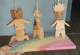 Holzfiguren Tiere 3er Set handmade guter Zustand