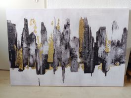 Grosses Leinwandbild - Abstrakte Skyline in Gold/Schwarz