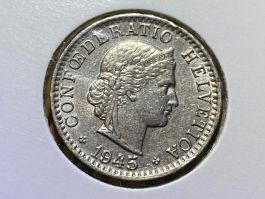 Schweiz 20 Rappen 1945 II/II  B in Münzrähmchen vzgl - unz