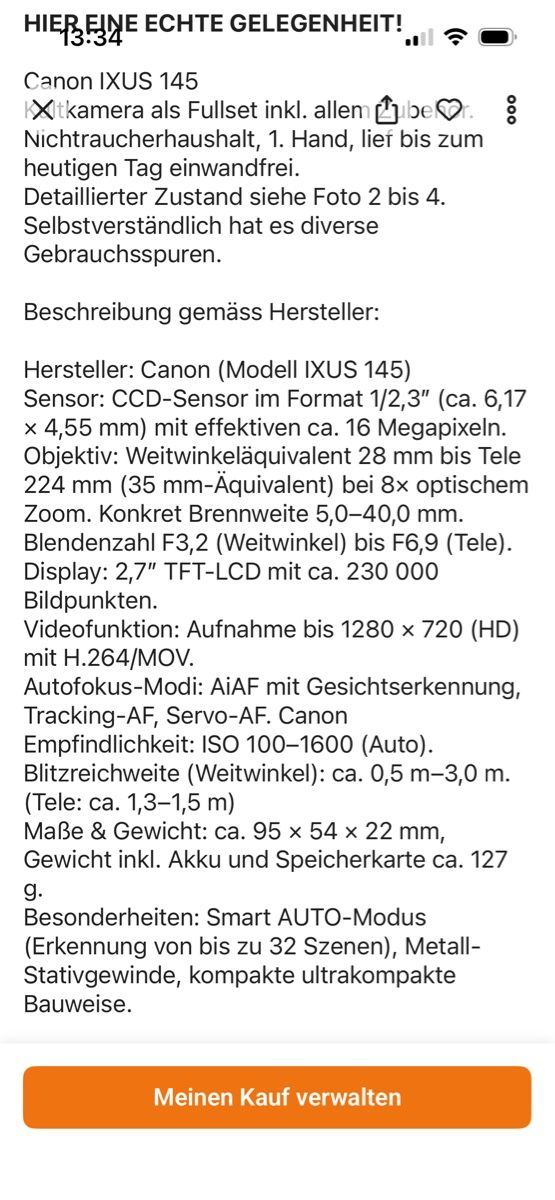 Canon Fotocamera: Fotokamera Canon – Usato da Fehraltorf venduto da Kgwen 3