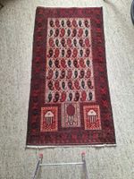 Tapis oriental (Iran) fait main vintage rouge et noir
