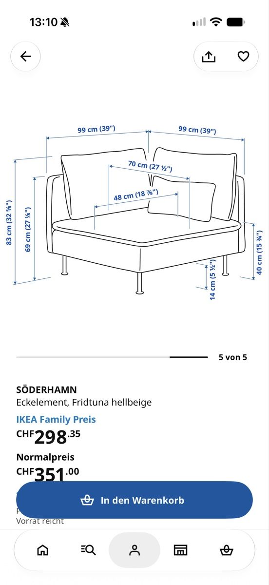 Divani: IKEA Söderhamn Eckelement Fridtuna hellbeige – Usato da Wädenswil venduto da philip.w 5