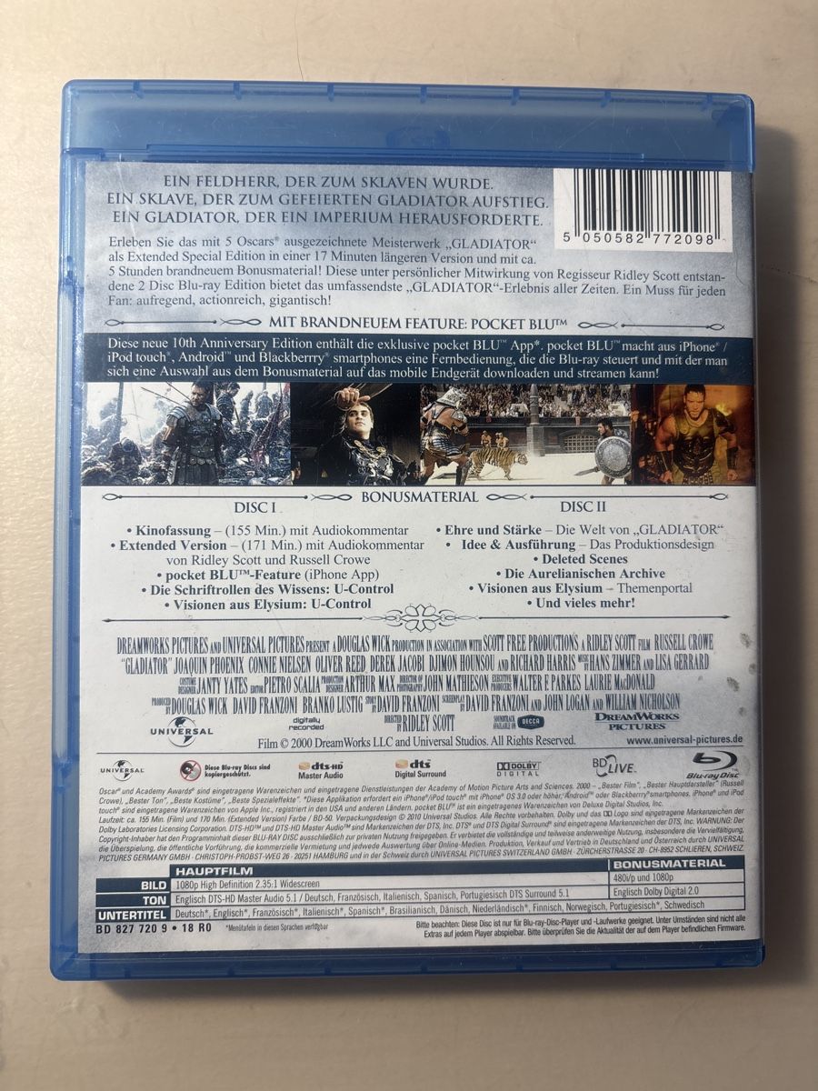 Tutti i DVDs: Gladiator Blu-ray - 10th Anniversary Edition - Top Zustand – Nuovo (secondo la descrizione) da Ruswil venduto da Slivio_ 1