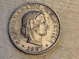 ==> 20 Rp 1897 knapp ss. Mehrere Stempelrisse <==