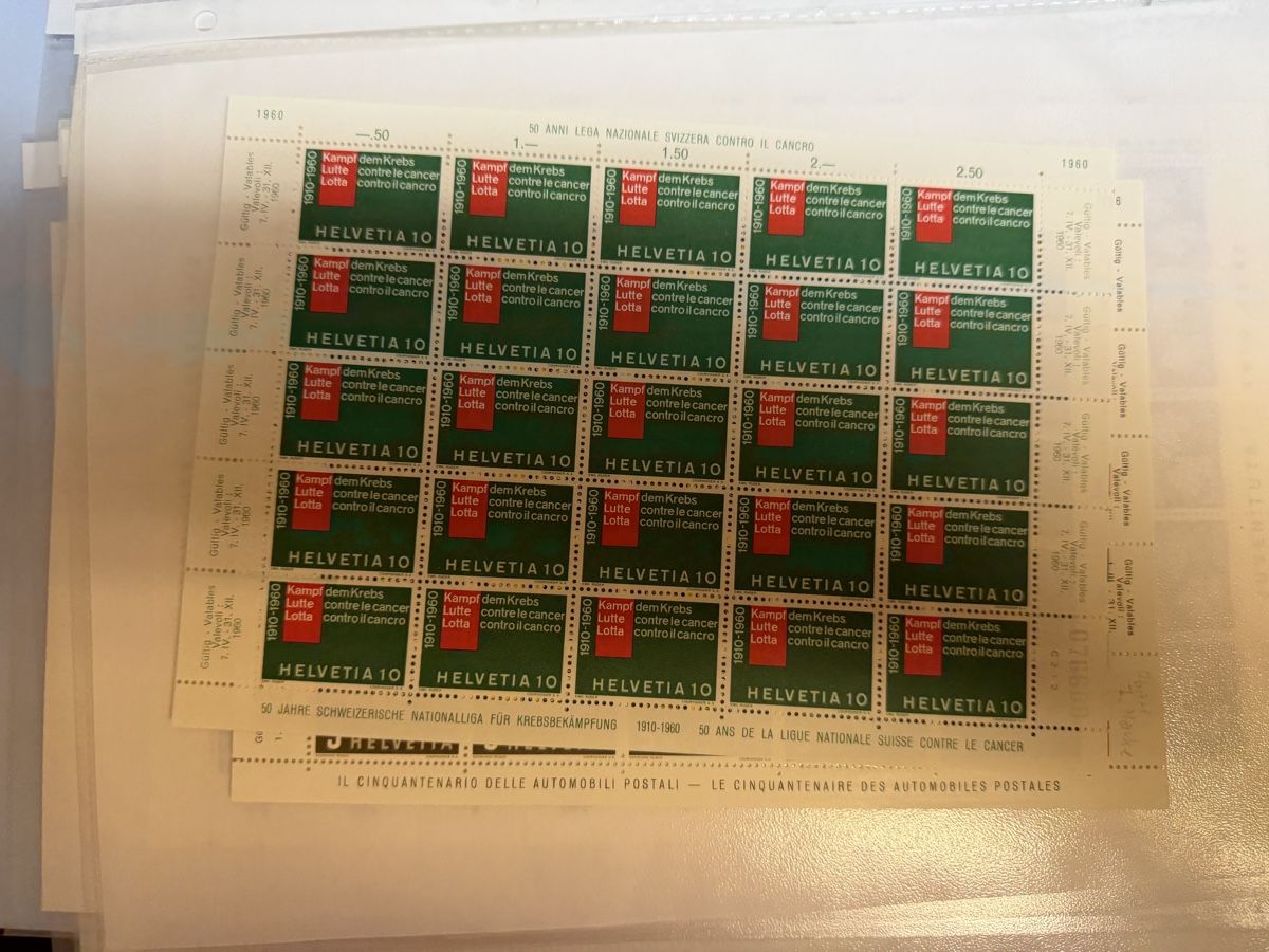 Alle Briefmarken: 10 und 20 Rp Bogen 1960 Postfrisch  – Neu (gemäss Beschreibung) aus Murgenthal von Tina_4055