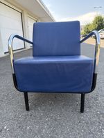 Sessel blau Leder Metallgestell guter Zustand