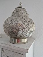 Orientalische Tischlampe Metall Silber filigran verziert