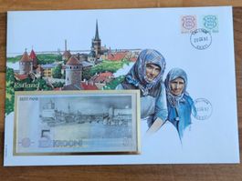 Notenbrief Bankfrische 5-Krooni-Banknote aus Estland