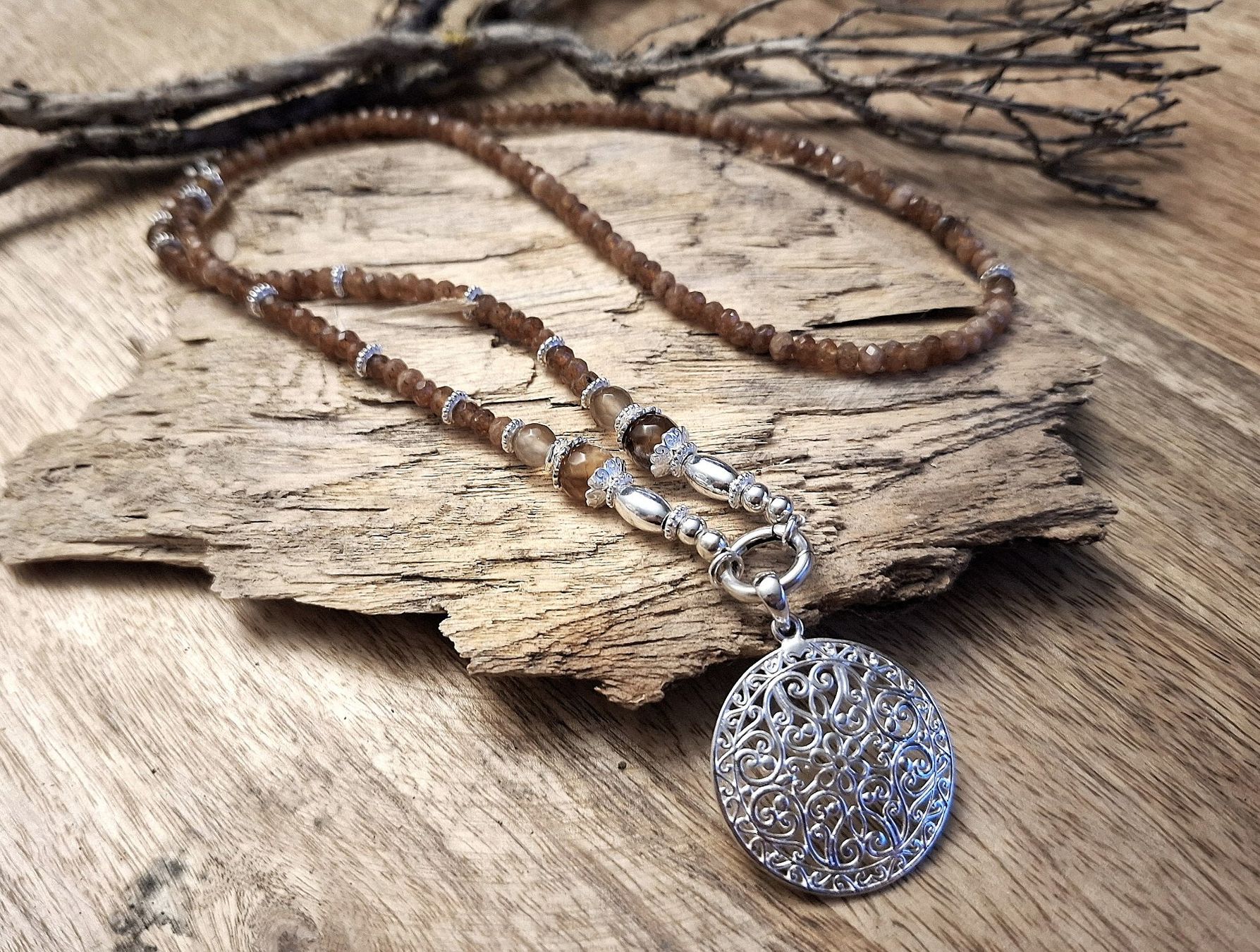 Catenine: AMELIA - Jadekette - Sterling Silber - braun – Nuovo e nell'imballaggio originale da Mühlethal venduto da nicita-modeschmuck