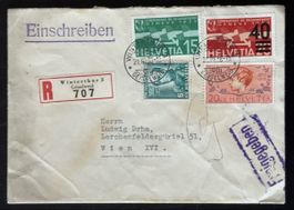 Schweiz Einschreiben Brief Winterthur Wien 1938 Selten