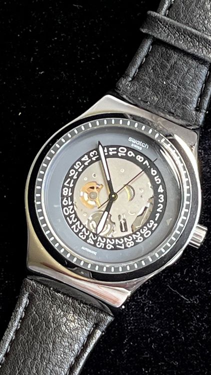 Swatch Orologi: Swatch Automatik Uhr, Lederarmband – Usato da Grenchen venduto da chththl