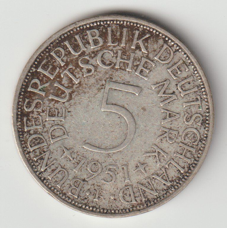Tutti le monete: Silber Münz 5 DM 1951 Deutschland – Usato da Biel/Bienne venduto da Destockweb 1