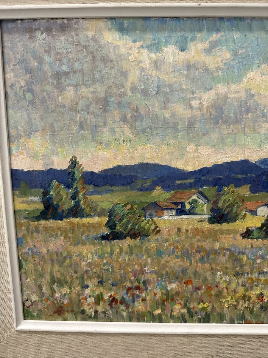 Tableaux: Gemälde Sommerwiese mit Häusern Landschaft – D'occasion à Ebikon par Gaenggeliwaar 2