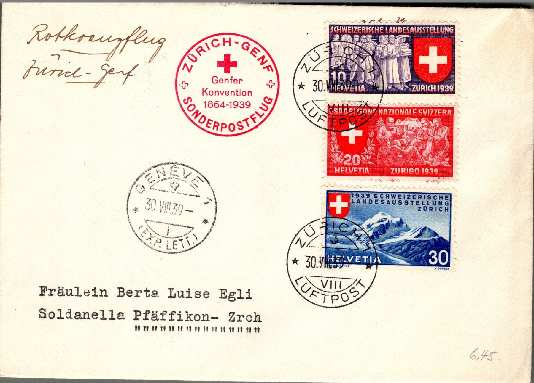 Tous les timbres: CH - Flugpost - Sonderflug - SF 39.6b – D'occasion à Rombach par VENTIS-Auktionen
