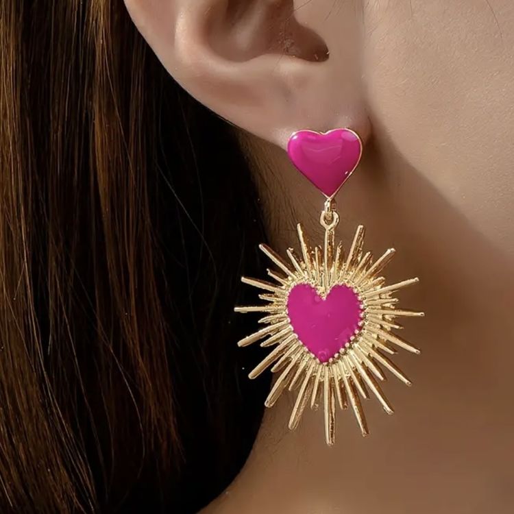 TOVABA Herz Ohrringe Pink & Gold - Statement Ohrschmuck Damen Hypoallergen