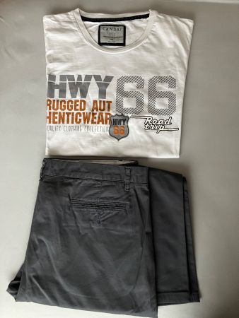 Chino Hose, grau, Gr. 58 mit T-Shirt Gr. XXL
