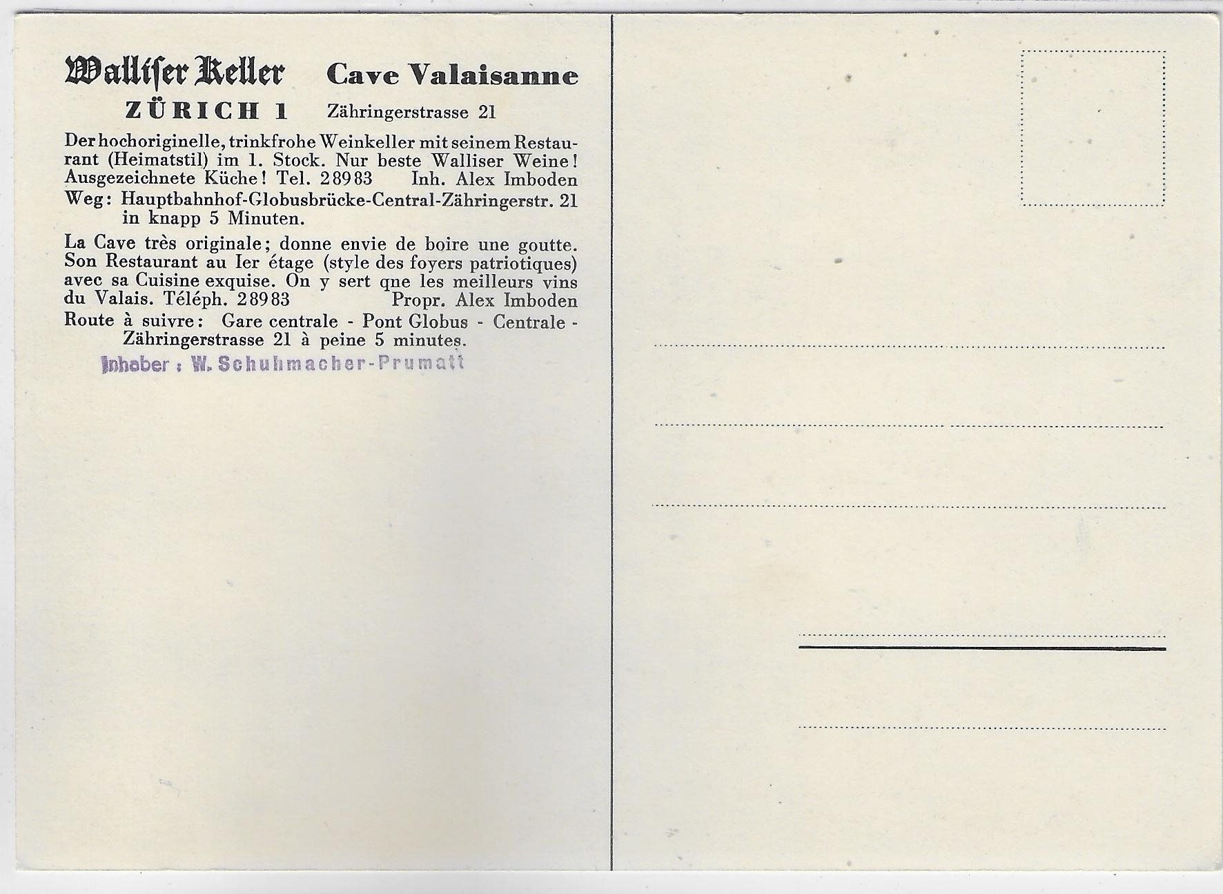 Cartoline postali: Zürich - Walliser Keller Cave Valaisanne – Usato da Ettingen venduto da Kartenplanet 1