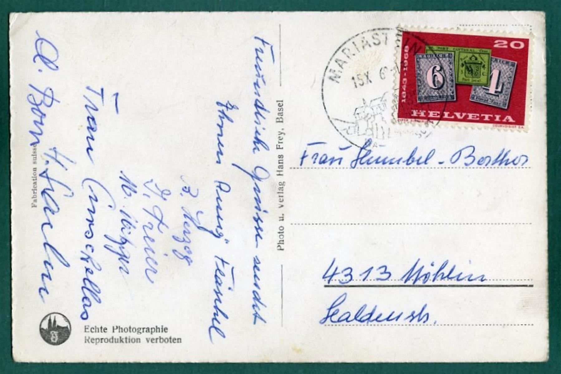 Cartoline postali: Mariastein, Kloster und Wallfahrtskirche, 1968, gelaufen – Usato da Sargans venduto da Hausi1951 1