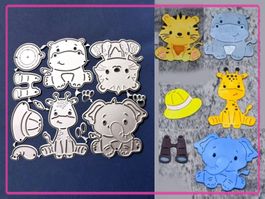 Elefant, Tiger, Nilpferd, Giraffe - Stanzschablone