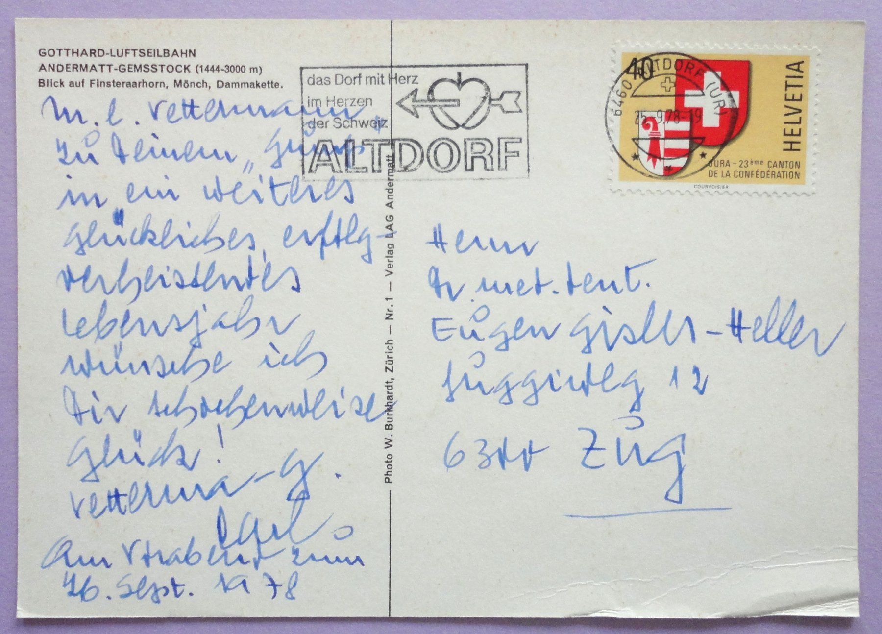 Cartoline postali: Gotthard-Luftseilbahn Andermatt-Gemsstock – Difettoso da Fétigny venduto da Billy2miny 1