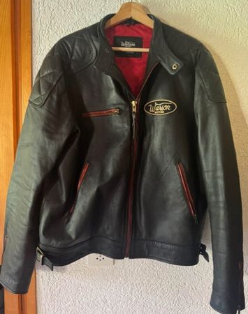 Veste en cuir Warson Motors noire - Style motard vintage