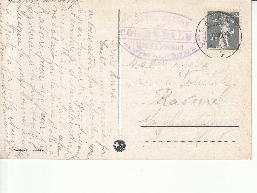 Cartoline postali: Col de Balme 1920 – Usato da Bürglen TG venduto da StampGraf 1
