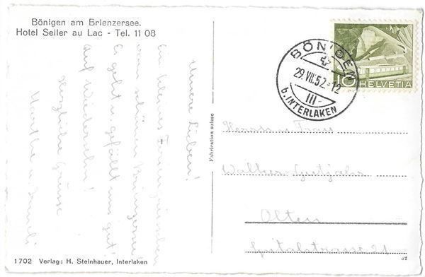 Cartoline postali: Bönigen Hotel Seiler au Lac – Usato da Olten venduto da clotaldi 1