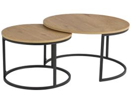 2er Set Couchtische rund Holzoptik Metallgestell neuwertig