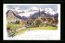 Aeschi, Ortspartie mit Kirche, 1904