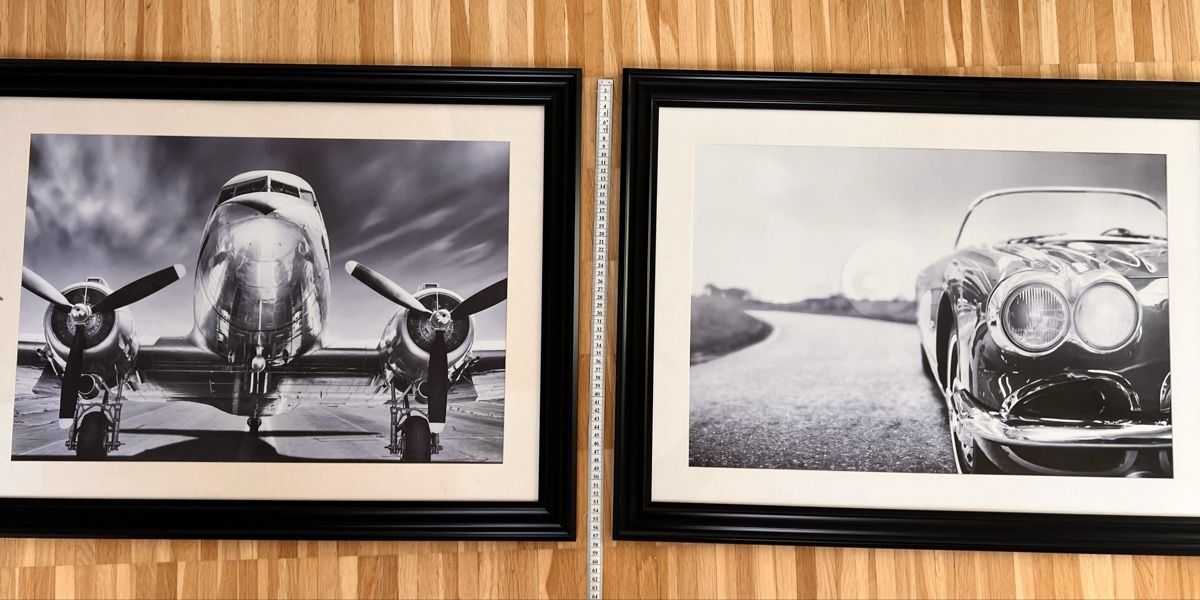 Poster & Bilder: 2 gerahmte Schwarz-Weiß-Bilder – Flugzeug & Oldtimer – Gebraucht aus Bonstetten von mar_thl8 3