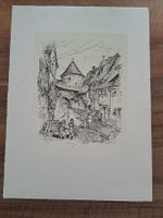 Druck von O. Zondler, Stadtansicht mit Turm.