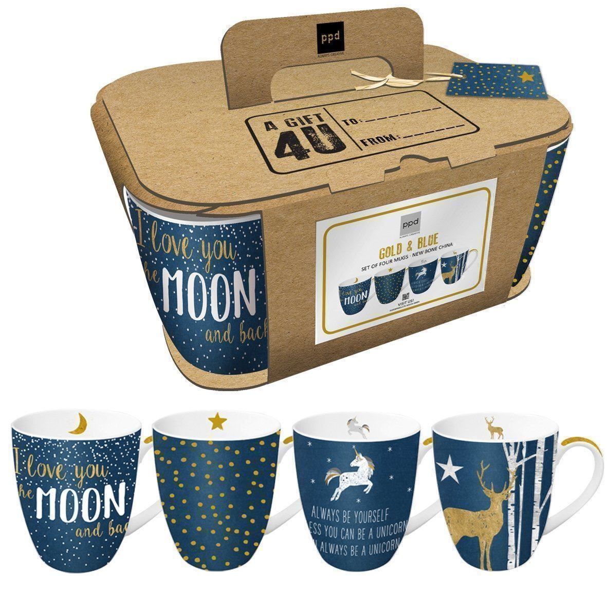 Tassen: 4 Henkeltassen BlueMix – Neu und originalverpackt aus Zürich von airbrush-and-more