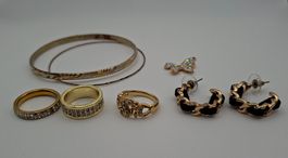 Modeschmuck Set Ringe Armreifen Ohrringe in Farbe Gold