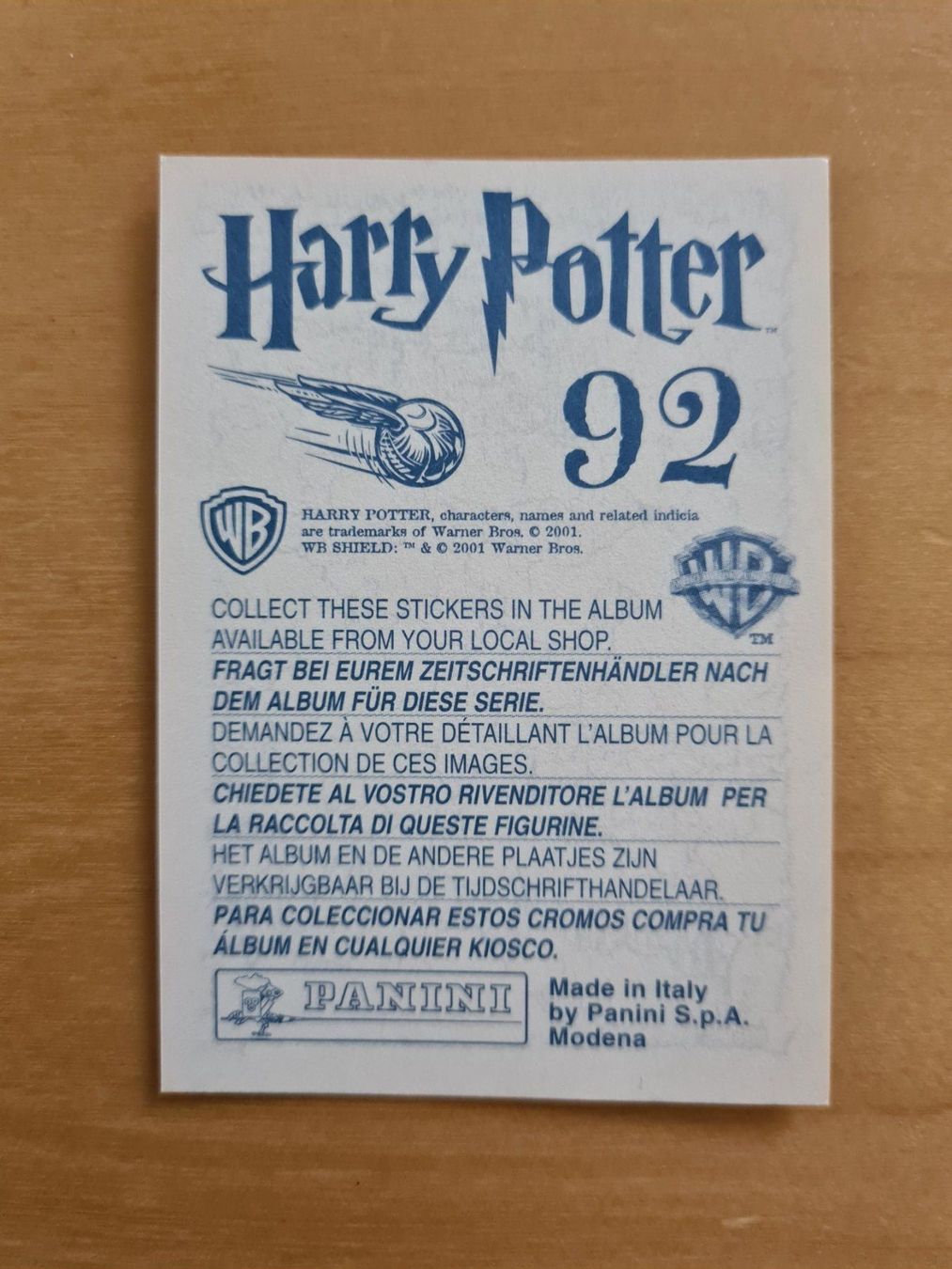 Panini Carte collezionabili: Panini Harry Potter Nr. 92 – Nuovo (secondo la descrizione) da Oberwil BL venduto da Spieltopia 1