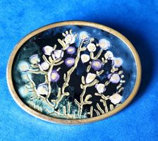UHLIG Vintage Brosche Seide Handgemalt Goldoptik 1970er