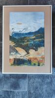 Aquarelle originale paysage de montagne encadrée