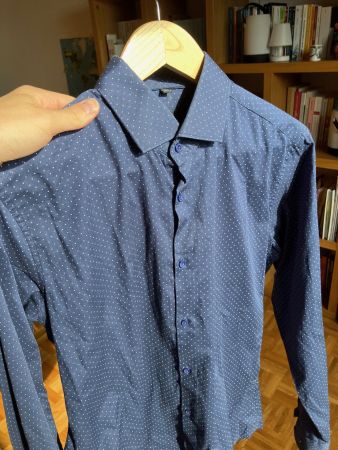 YVES Herrenhemd Slim Fit Blau mit Punkten – Gr. M / 39–40