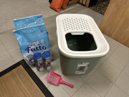 Litière chat, entrée par le haut