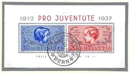 1937, PJ BLOCK, 0 T.d.BRIEFMARKE BERN, RUCKS. GUMMI MIT FALZ