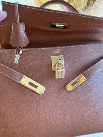 HERMÈS Kelly 32 Sellier / Gold /  Courchevel Leder