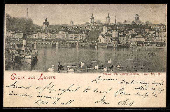 Cartoline postali: Luzern, Stadtansicht mit Kapellbrücke u – Usato da Berlin venduto da bartko-reher