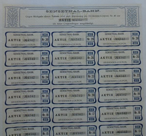 Documents: Aktie 1901 ++ Sensethal-Bahn – D'occasion à Walkringen par Casablanca777 2