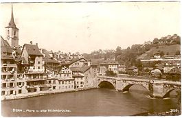 BERN - Aare & alte Nideckbrücke ca. 1920