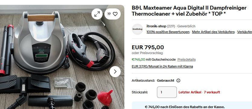 Pulitori a vapore: B&L Maxteamer Aqua Digital II Dampfreiniger/Sauger – Usato da Collonges venduto da arashee 5