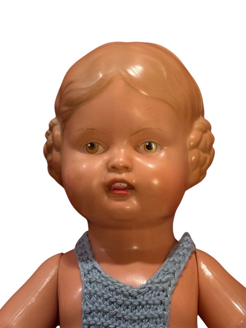 Puppen: antike Puppe, Celluloid, 34 cm gross, "Schildkröt" Bärbel – Gebraucht aus Pratteln von Dollshop 4