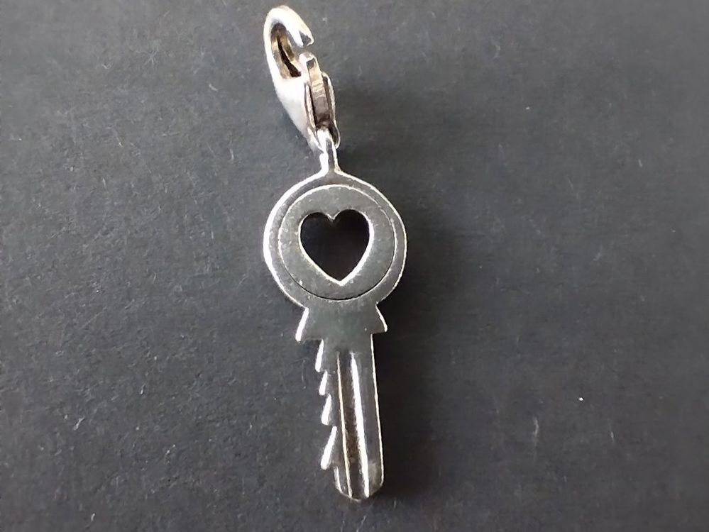 Quiges 925 Silber Charm Anhänger – Schlüssel Mit Karabinerverschluss Für Armbänder (40 Mm)
